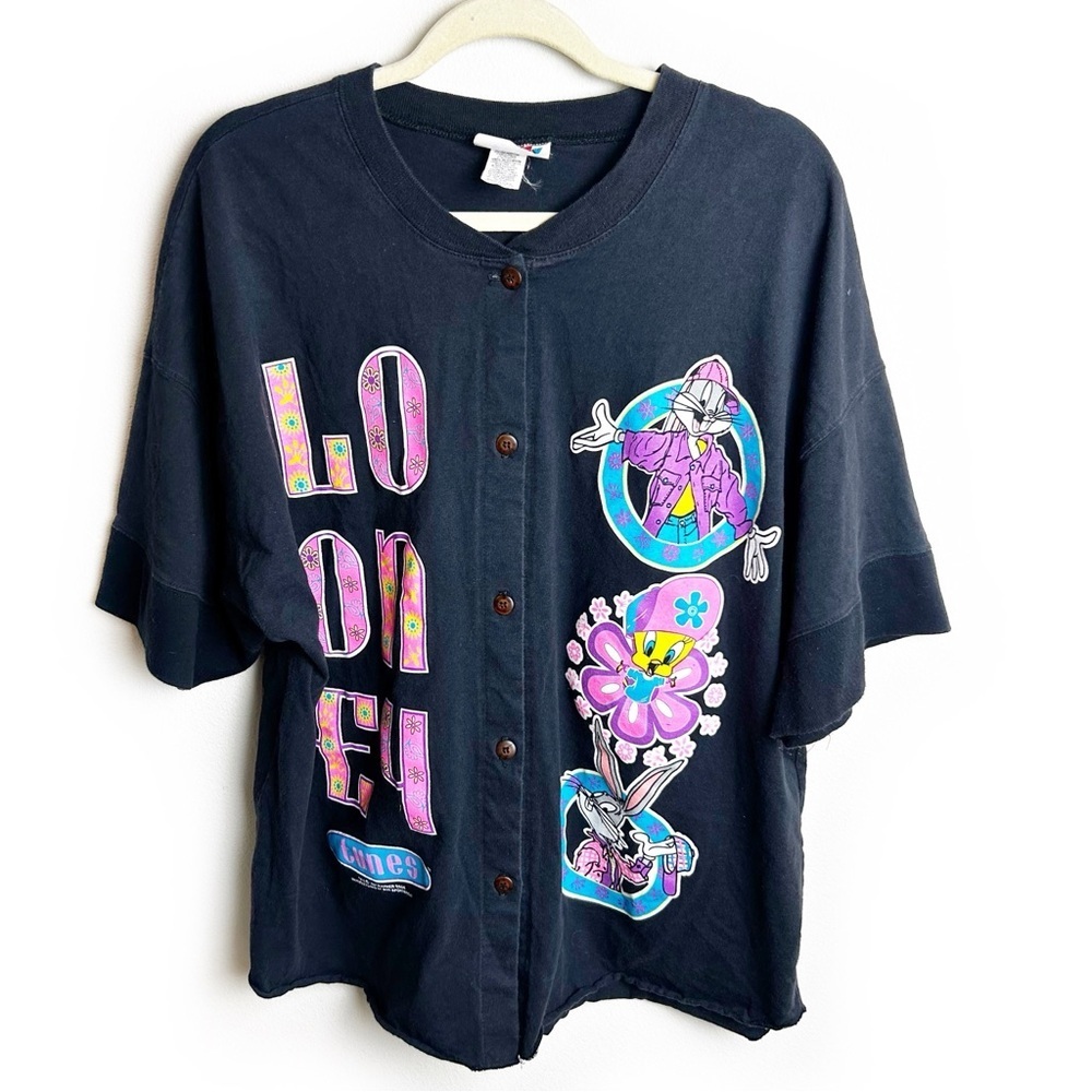Looney Tunes Vintage 90's hippie abstract baseball jersey tee